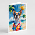 Red Boston Terrier Summer Beach Time Greeting Cards Pack of 8 Blank Cards with Envelopes Whimsical A7 Size 5x7