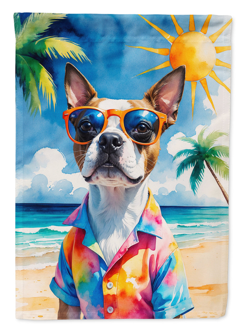 Red Boston Terrier Summer Beach Time Garden Flag Mailbox Decorative Yard Banner Outside Patio Artwork for Flower Beds, Garden Size, Multicolor