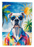 White Boxer Summer Beach Time House Flag 28x40 Porch Sleeve Pole Decorative Outside Yard Banner Artwork Wall Hanging, Polyester