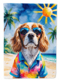 Cavalier Spaniel Summer Beach Time House Flag 28x40 Porch Sleeve Pole Decorative Outside Yard Banner Artwork Wall Hanging, Polyester