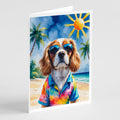 Cavalier Spaniel Summer Beach Time Greeting Cards Pack of 8 Blank Cards with Envelopes Whimsical A7 Size 5x7
