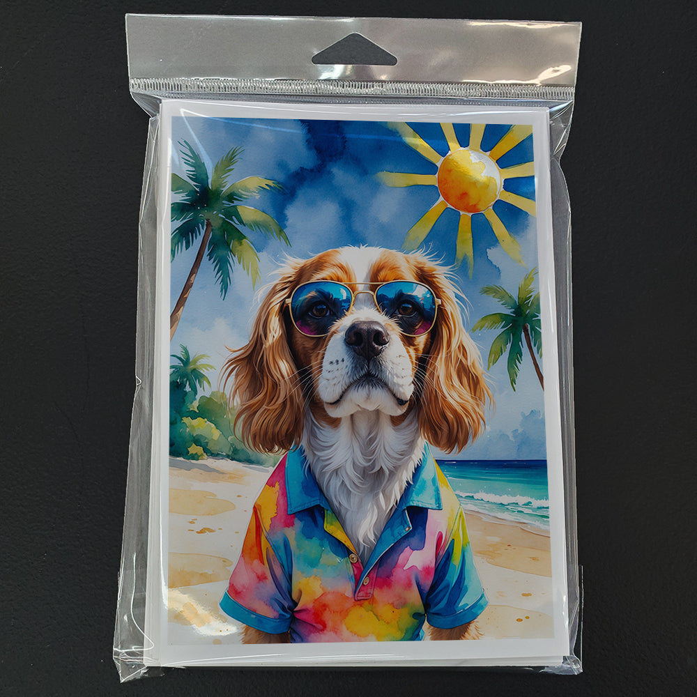 Cavalier Spaniel Summer Beach Time Greeting Cards Pack of 8 Blank Cards with Envelopes Whimsical A7 Size 5x7