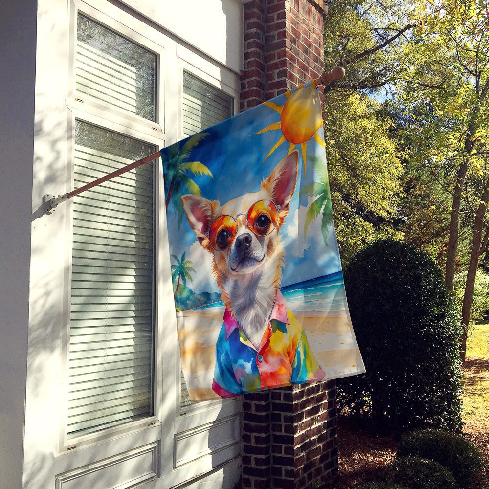 Chihuahua Summer Beach Time House Flag 28x40 Porch Sleeve Pole Decorative Outside Yard Banner Artwork Wall Hanging, Polyester