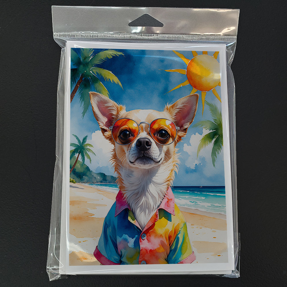 Chihuahua Summer Beach Time Greeting Cards Pack of 8 Blank Cards with Envelopes Whimsical A7 Size 5x7