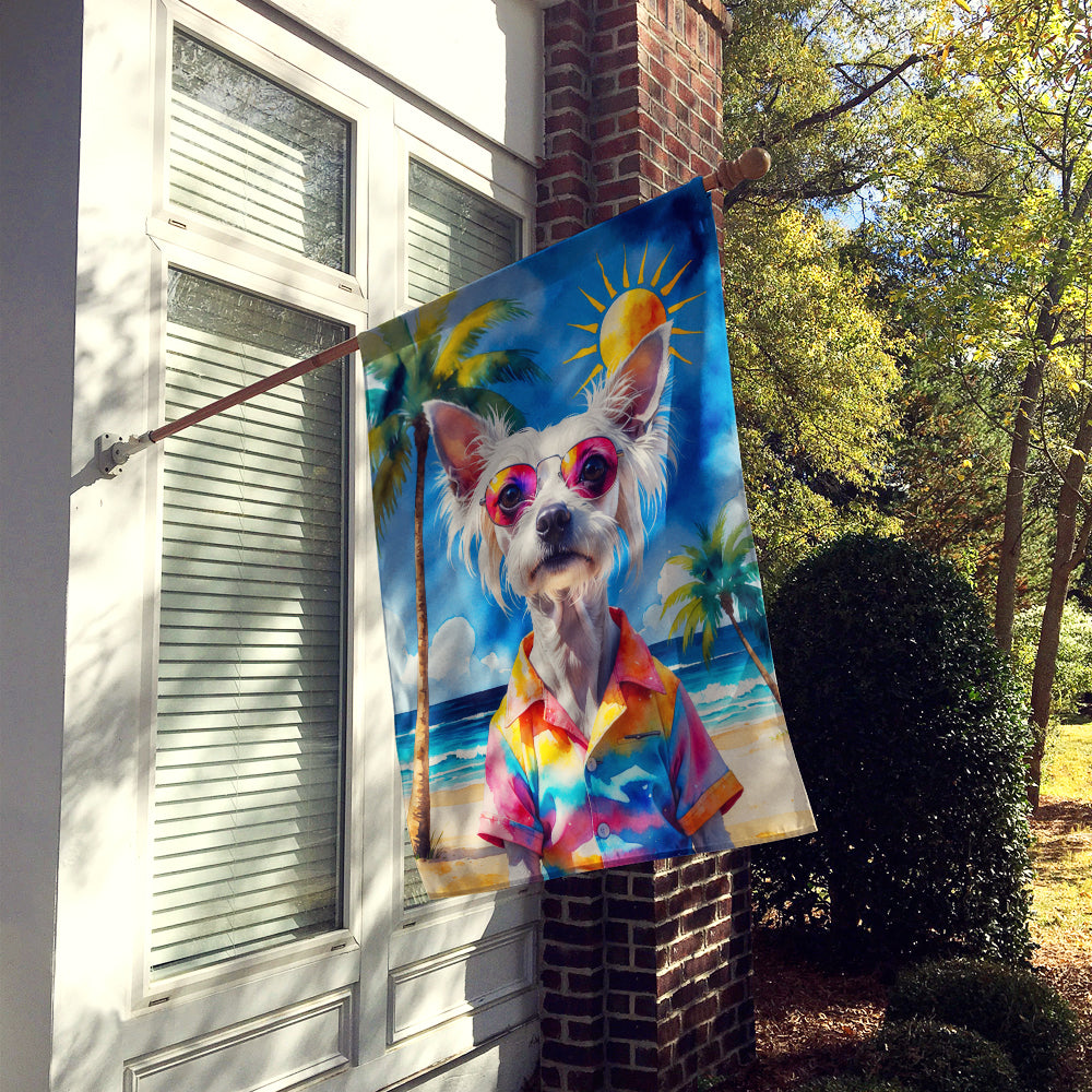 Chinese Crested Summer Beach Time House Flag 28x40 Porch Sleeve Pole Decorative Outside Yard Banner Artwork Wall Hanging, Polyester