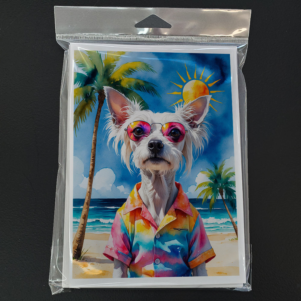 Chinese Crested Summer Beach Time Greeting Cards Pack of 8 Blank Cards with Envelopes Whimsical A7 Size 5x7