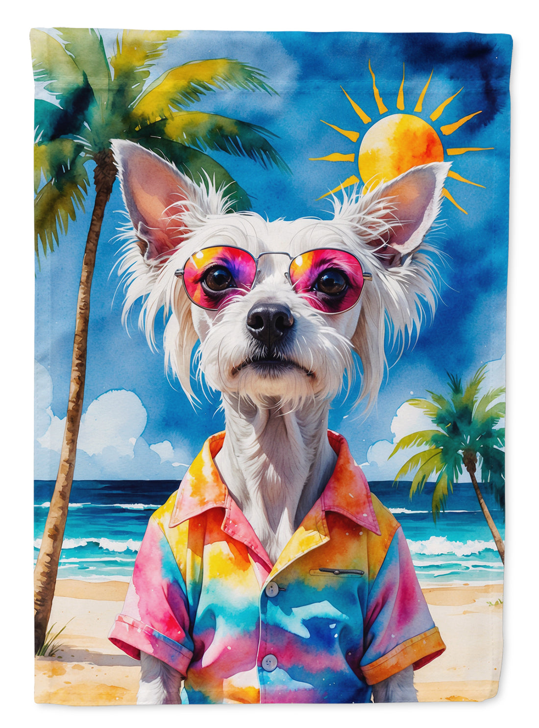 Chinese Crested Summer Beach Time Garden Flag Mailbox Decorative Yard Banner Outside Patio Artwork for Flower Beds, Garden Size, Multicolor