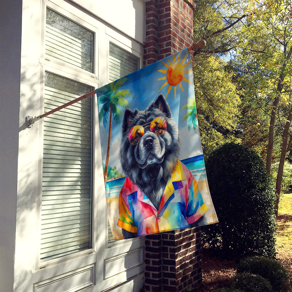 Black Chow Chow Summer Beach Time House Flag 28x40 Porch Sleeve Pole Decorative Outside Yard Banner Artwork Wall Hanging, Polyester