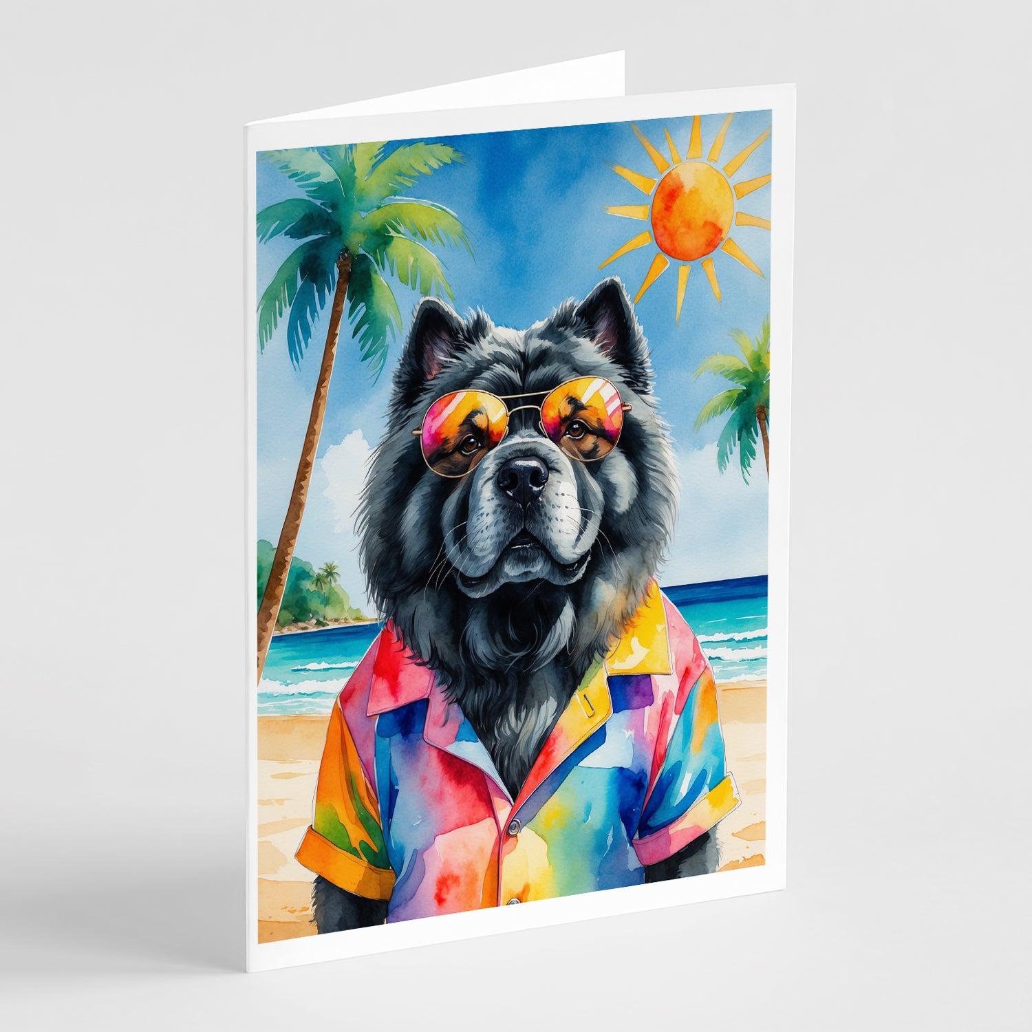 Black Chow Chow Summer Beach Time Greeting Cards Pack of 8 Blank Cards with Envelopes Whimsical A7 Size 5x7