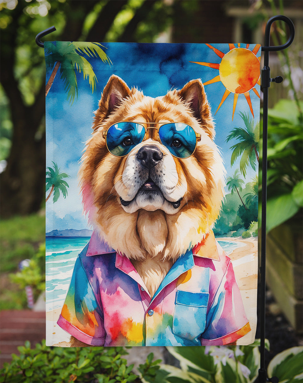 Chow Chow Summer Beach Time Garden Flag Mailbox Decorative Yard Banner Outside Patio Artwork for Flower Beds, Garden Size, Multicolor