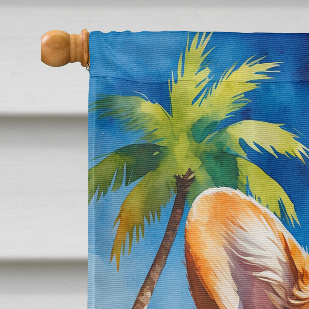Corgi Summer Beach Time House Flag 28x40 Porch Sleeve Pole Decorative Outside Yard Banner Artwork Wall Hanging, Polyester
