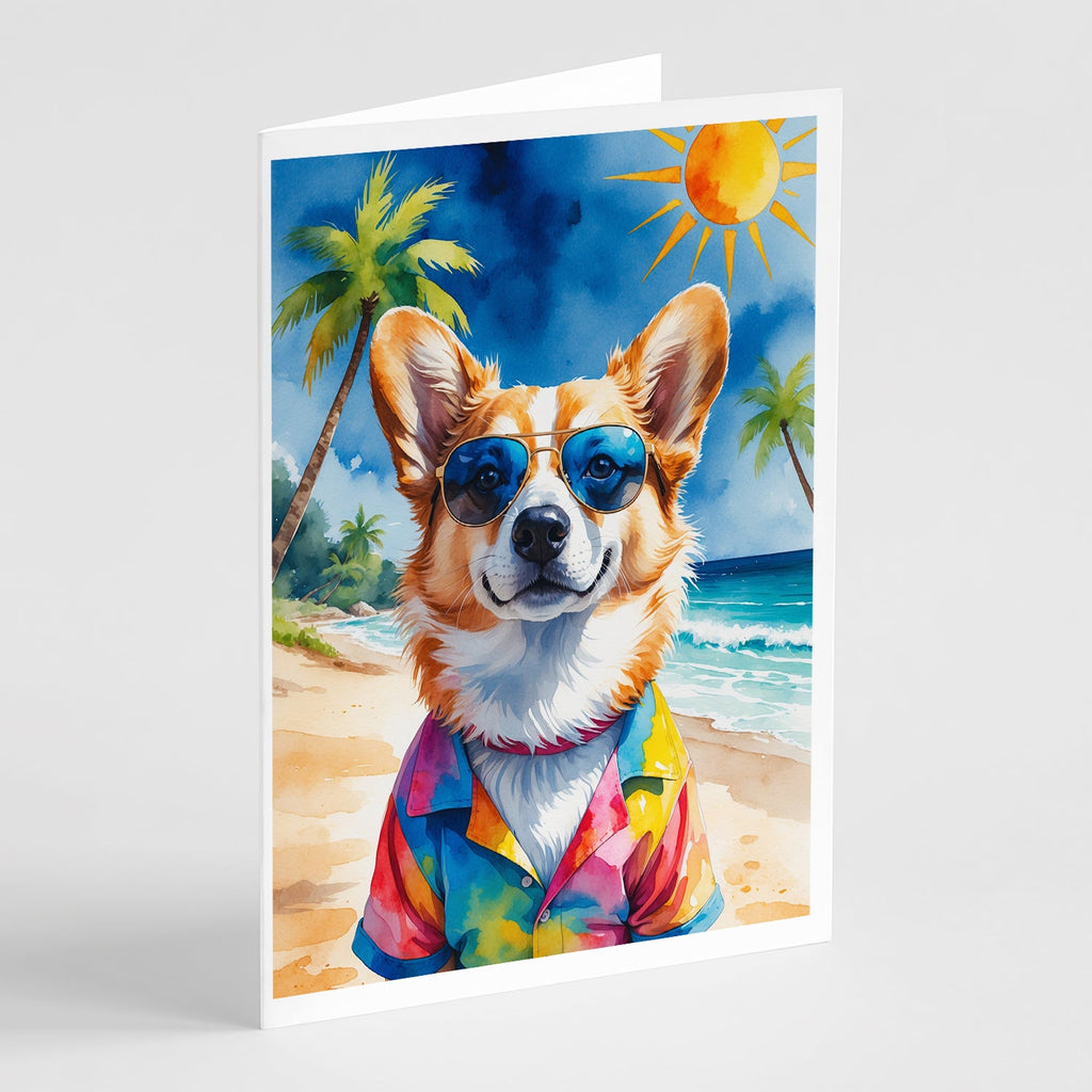 Corgi Summer Beach Time Greeting Cards Pack of 8 Blank Cards with Envelopes Whimsical A7 Size 5x7