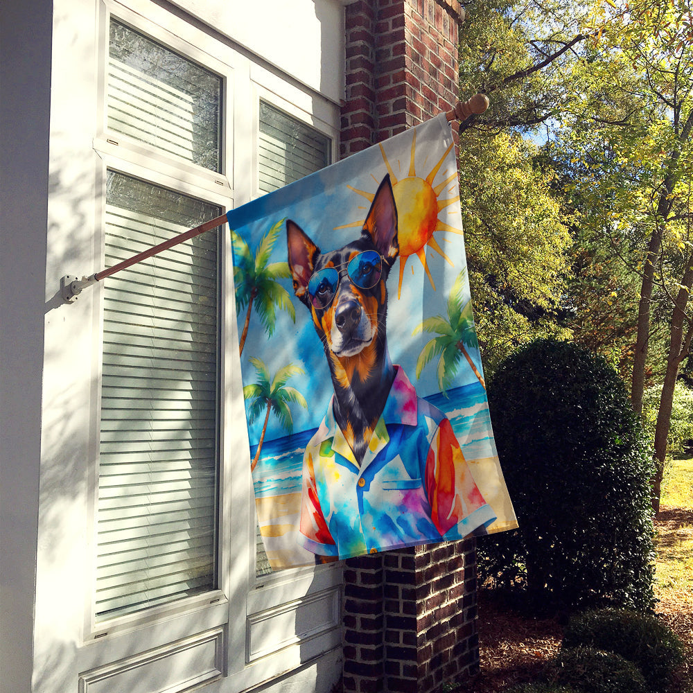 Doberman Pinscher Summer Beach Time House Flag 28x40 Porch Sleeve Pole Decorative Outside Yard Banner Artwork Wall Hanging, Polyester