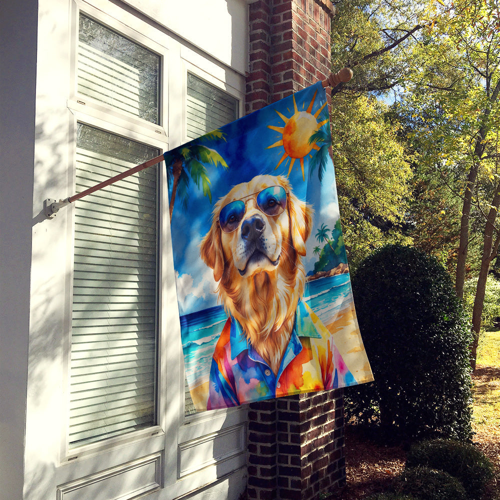 Golden Retriever Summer Beach Time House Flag 28x40 Porch Sleeve Pole Decorative Outside Yard Banner Artwork Wall Hanging, Polyester