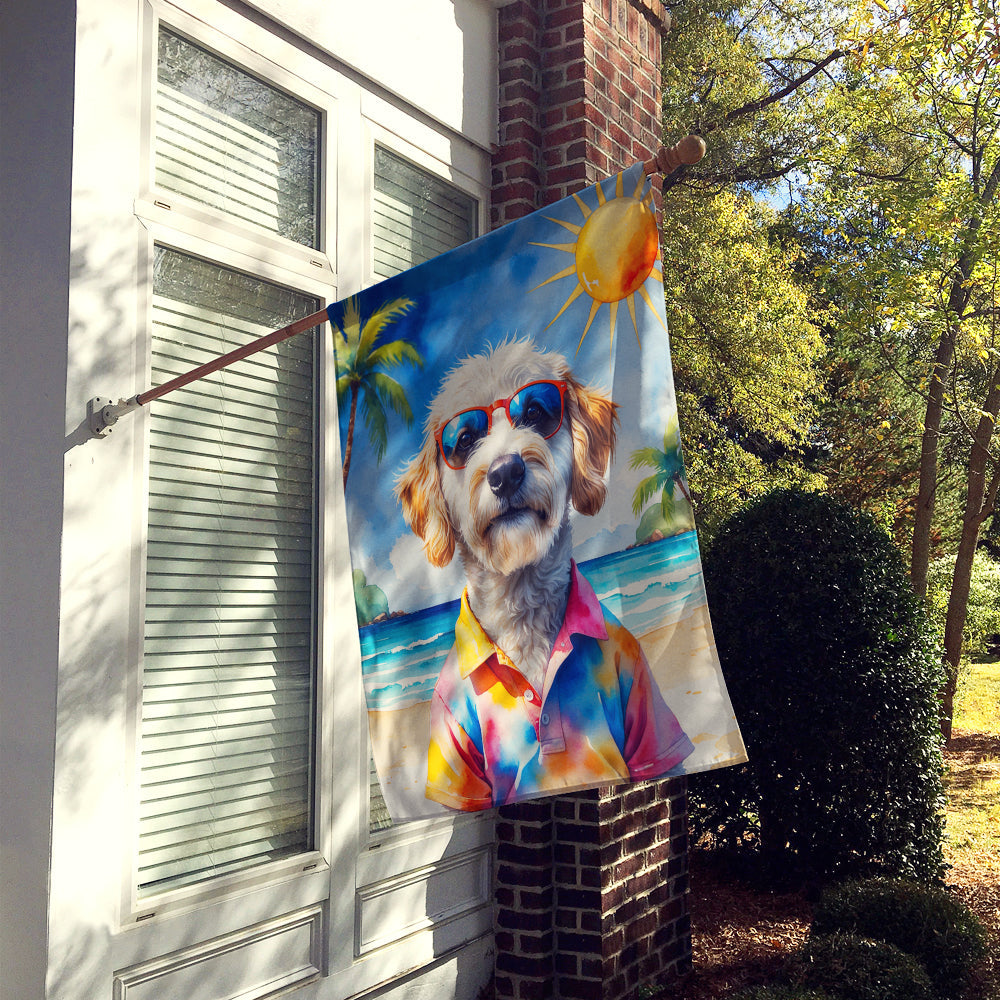 Labradoodle Summer Beach Time House Flag 28x40 Porch Sleeve Pole Decorative Outside Yard Banner Artwork Wall Hanging, Polyester