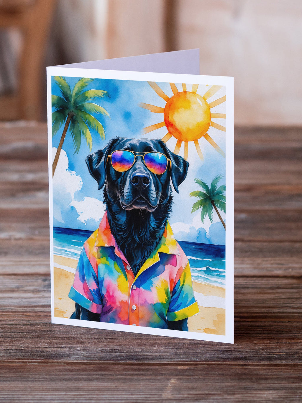 Black Labrador Retriever Summer Beach Time Greeting Cards Pack of 8 Blank Cards with Envelopes Whimsical A7 Size 5x7