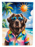 Chocolate Newfoundland Summer Beach Time House Flag 28x40 Porch Sleeve Pole Decorative Outside Yard Banner Artwork Wall Hanging, Polyester