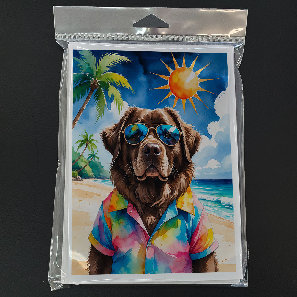 Chocolate Newfoundland Summer Beach Time Greeting Cards Pack of 8 Blank Cards with Envelopes Whimsical A7 Size 5x7