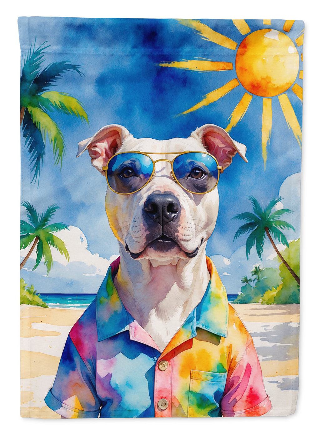 Pit Bull Terrier Summer Beach Time House Flag 28x40 Porch Sleeve Pole Decorative Outside Yard Banner Artwork Wall Hanging, Polyester