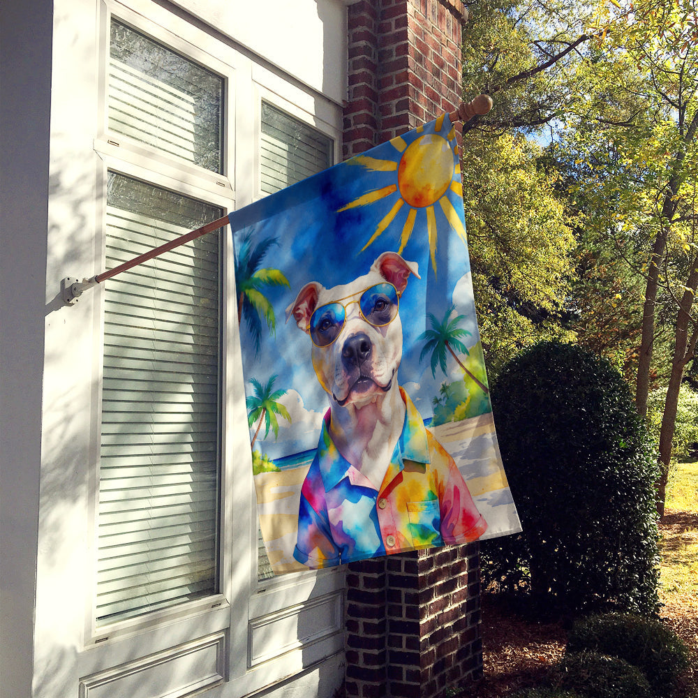 Pit Bull Terrier Summer Beach Time House Flag 28x40 Porch Sleeve Pole Decorative Outside Yard Banner Artwork Wall Hanging, Polyester