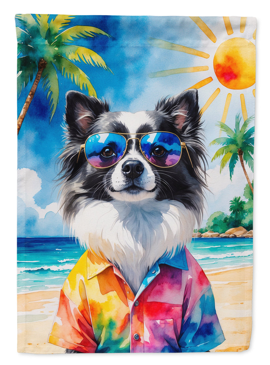 Pomeranian Summer Beach Time House Flag 28x40 Porch Sleeve Pole Decorative Outside Yard Banner Artwork Wall Hanging, Polyester