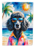 Black Poodle Summer Beach Time House Flag 28x40 Porch Sleeve Pole Decorative Outside Yard Banner Artwork Wall Hanging, Polyester