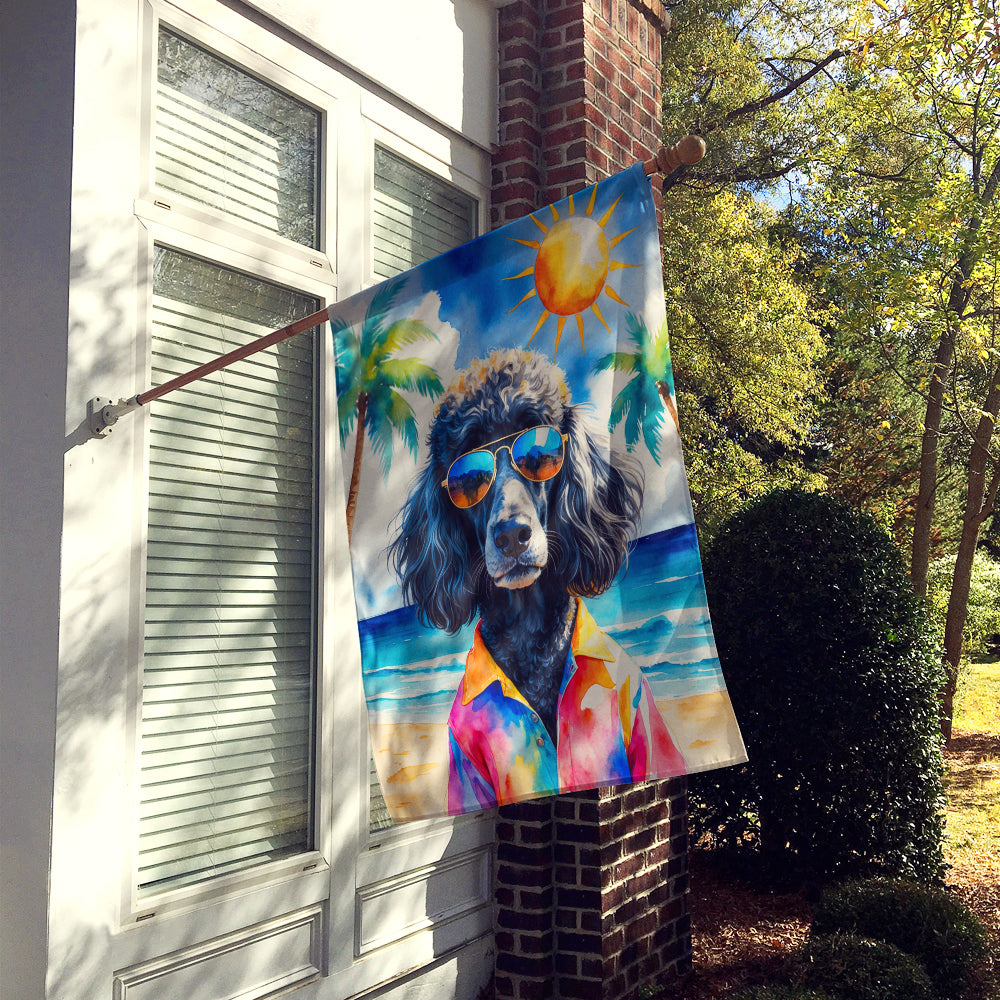 Black Poodle Summer Beach Time House Flag 28x40 Porch Sleeve Pole Decorative Outside Yard Banner Artwork Wall Hanging, Polyester