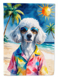 White Poodle Summer Beach Time House Flag 28x40 Porch Sleeve Pole Decorative Outside Yard Banner Artwork Wall Hanging, Polyester