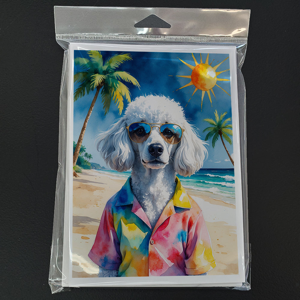 White Poodle Summer Beach Time Greeting Cards Pack of 8 Blank Cards with Envelopes Whimsical A7 Size 5x7