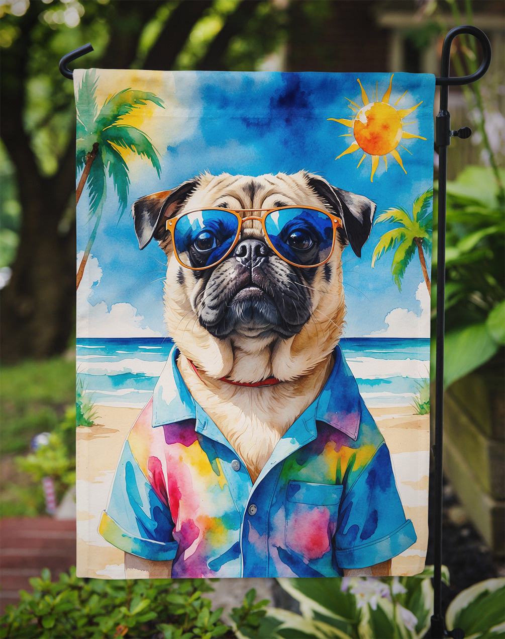 Pug Summer Beach Time Garden Flag Mailbox Decorative Yard Banner Outside Patio Artwork for Flower Beds, Garden Size, Multicolor