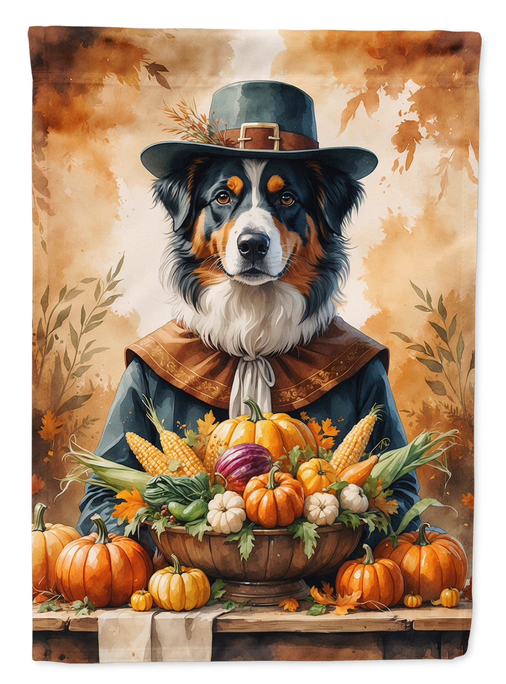 Australian Shepherd Thanksgiving House Flag 28x40 Porch Sleeve Pole Decorative Outside Yard Banner Artwork Wall Hanging, Polyester