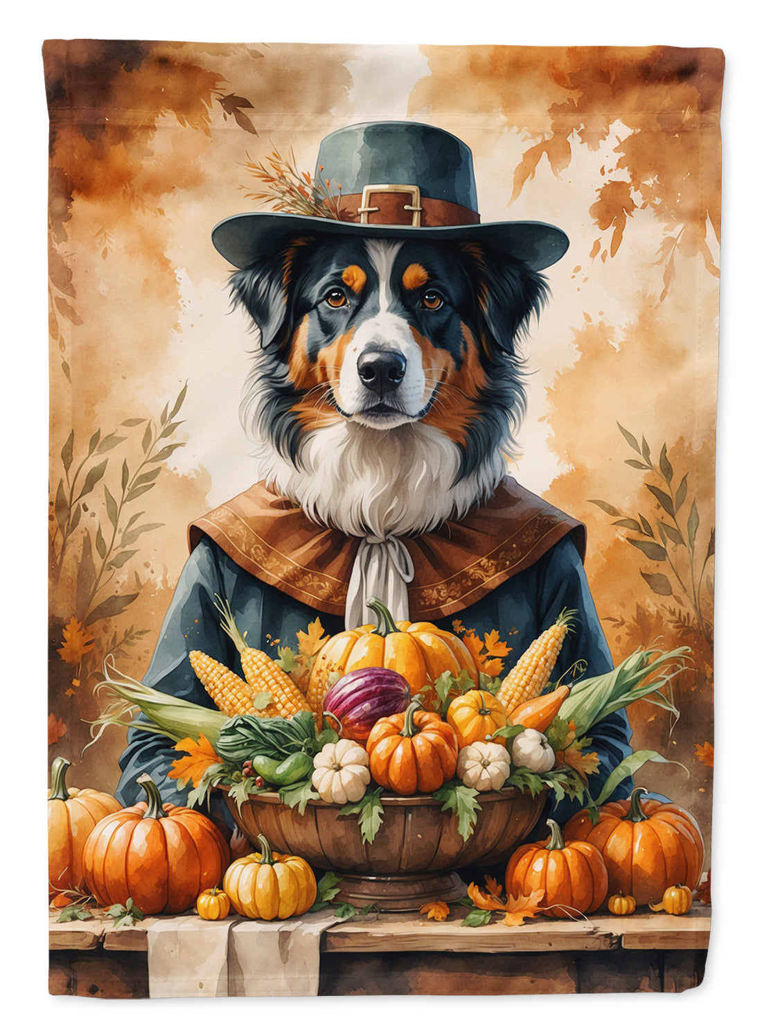Australian Shepherd Thanksgiving House Flag 28x40 Porch Sleeve Pole Decorative Outside Yard Banner Artwork Wall Hanging, Polyester