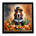 Basset Hound Thanksgiving Framed Metal Print Bathroom, Kitchen, Office, Home Decor Wall Art Ready to Hang, Square, 8X8