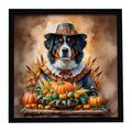 Bernese Mountain Dog Thanksgiving Framed Metal Print Bathroom, Kitchen, Office, Home Decor Wall Art Ready to Hang, Square, 8X8