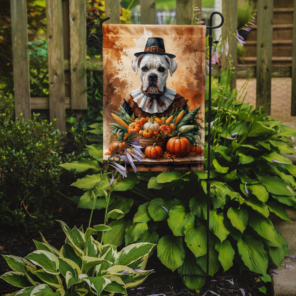 White Boxer Thanksgiving Garden Flag Mailbox Decorative Yard Banner Outside Patio Artwork for Flower Beds, Garden Size, Multicolor
