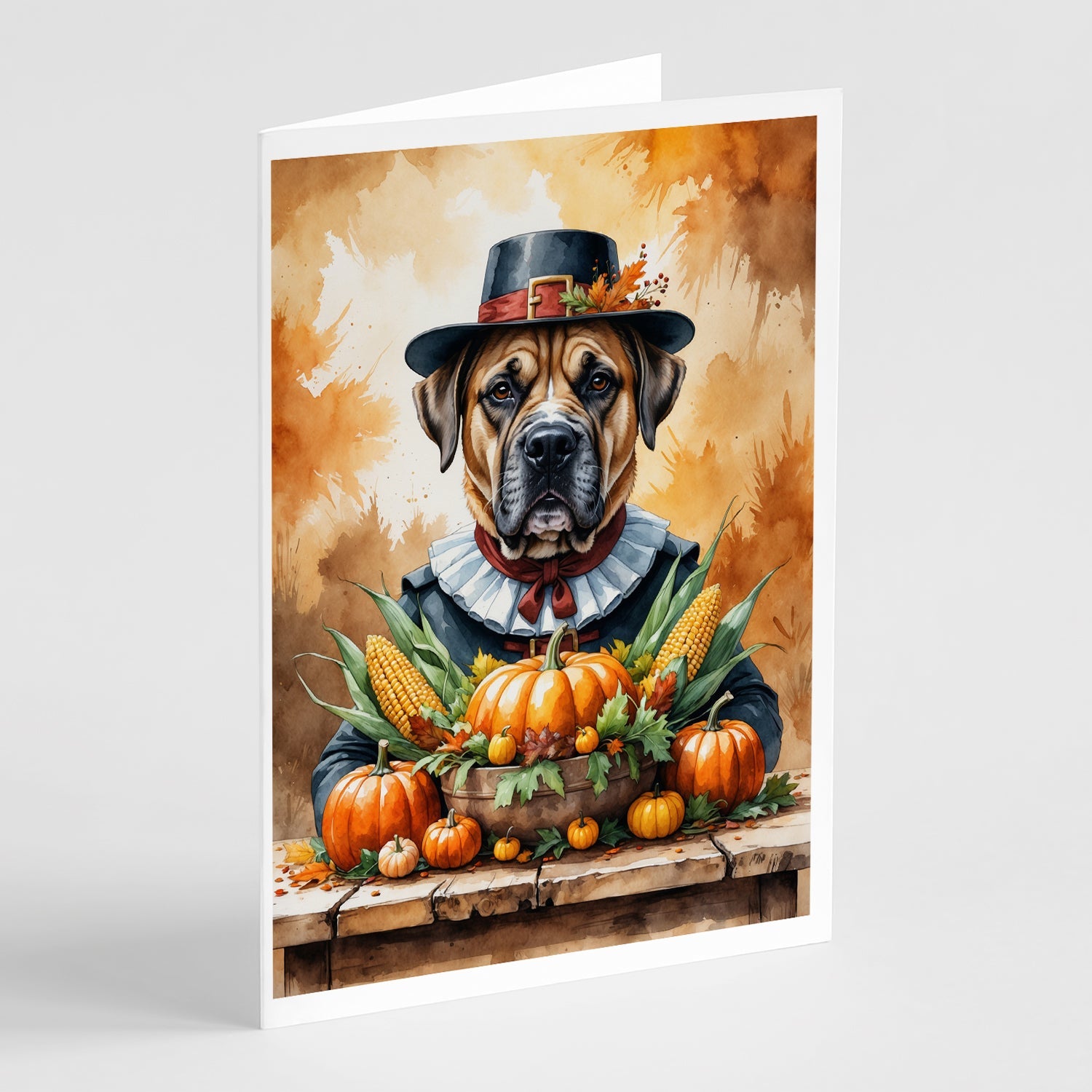 Bullmastiff Thanksgiving Greeting Cards Pack of 8 Blank Cards with Envelopes Whimsical A7 Size 5x7