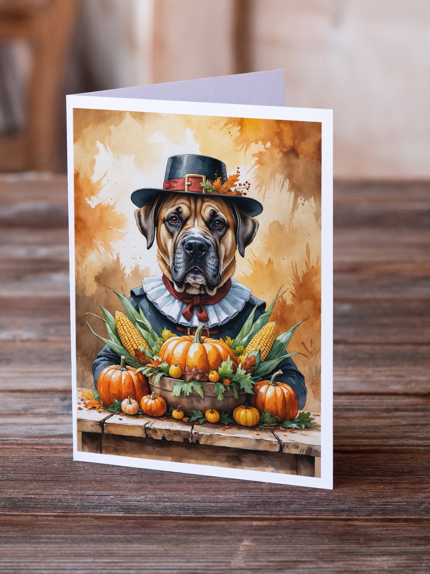 Bullmastiff Thanksgiving Greeting Cards Pack of 8 Blank Cards with Envelopes Whimsical A7 Size 5x7