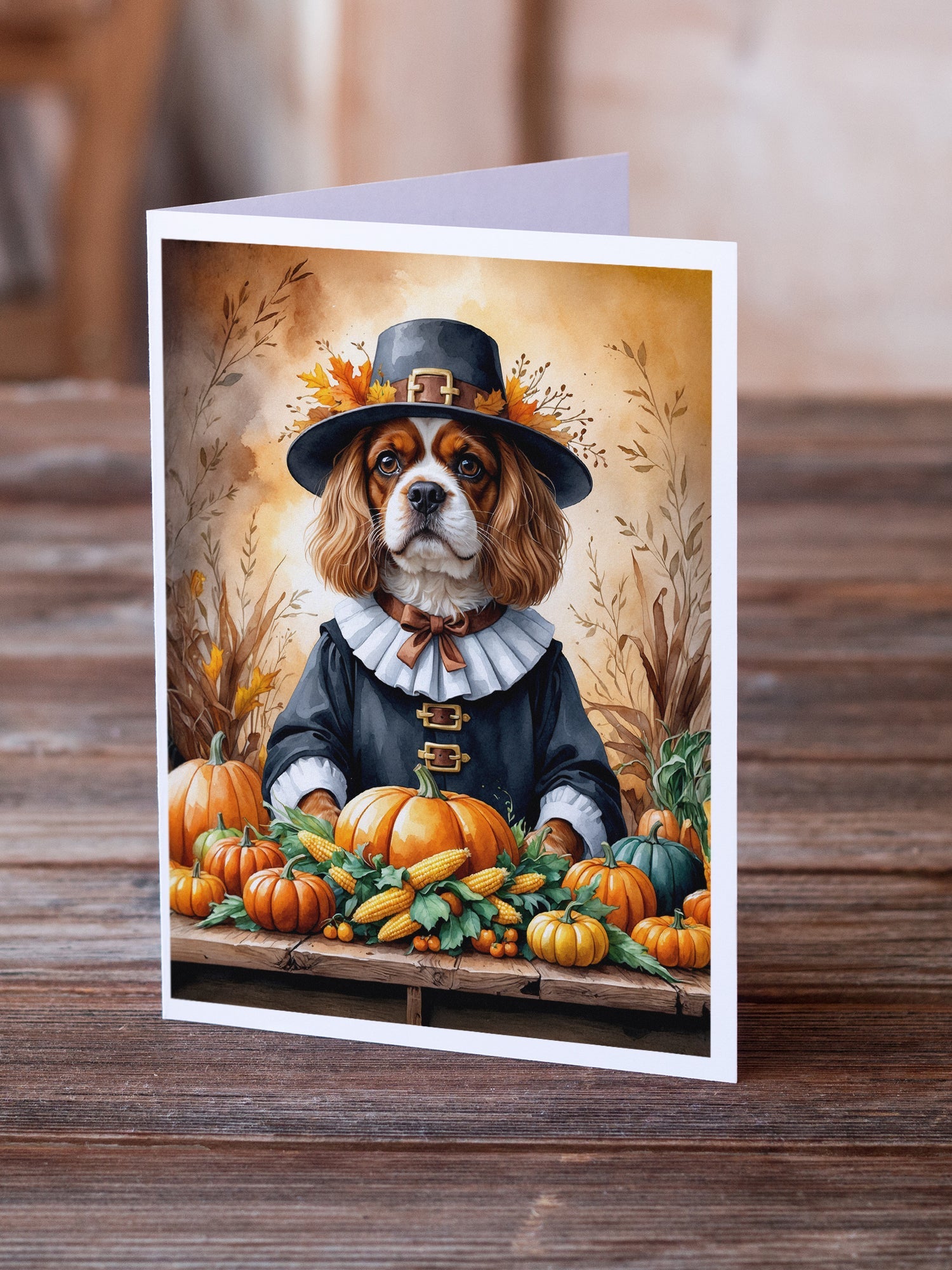 Cavalier Spaniel Thanksgiving Greeting Cards Pack of 8 Blank Cards with Envelopes Whimsical A7 Size 5x7