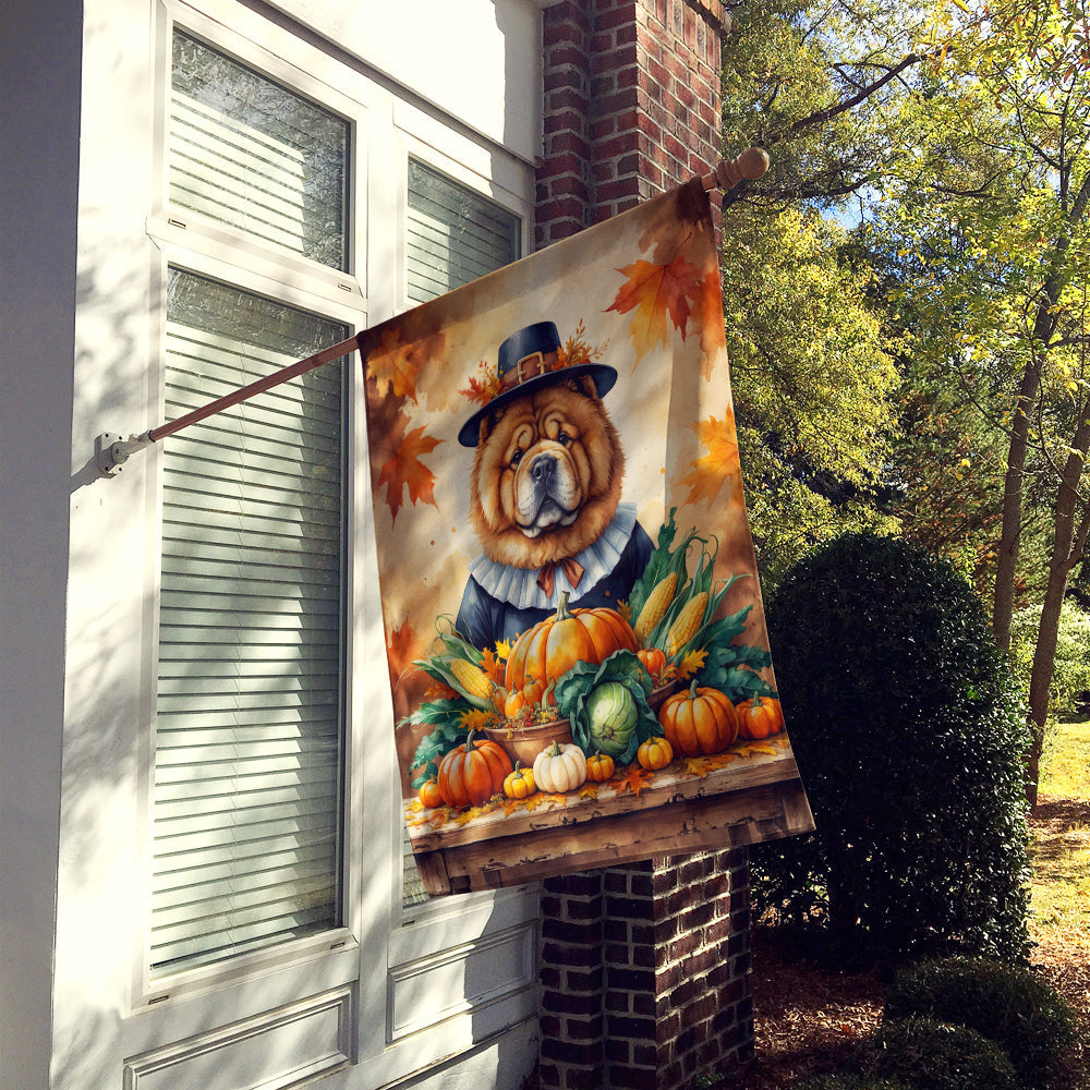 Chow Chow Thanksgiving House Flag 28x40 Porch Sleeve Pole Decorative Outside Yard Banner Artwork Wall Hanging, Polyester
