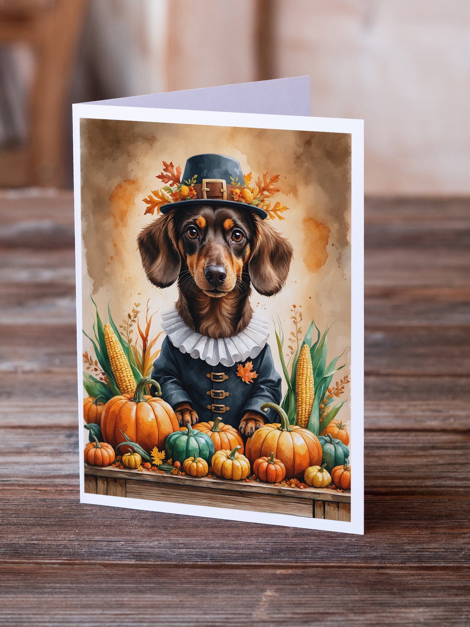 Chocolate Dachshund Thanksgiving Greeting Cards Pack of 8 Blank Cards with Envelopes Whimsical A7 Size 5x7