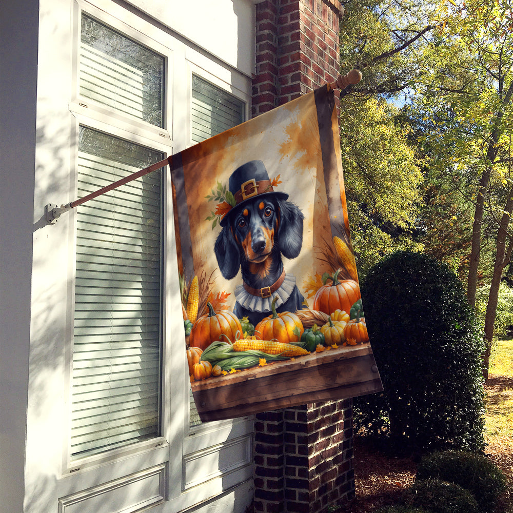 Dachshund Thanksgiving House Flag 28x40 Porch Sleeve Pole Decorative Outside Yard Banner Artwork Wall Hanging, Polyester