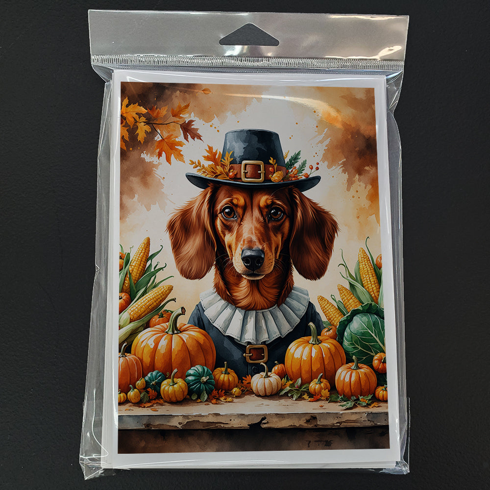 Red Brown Dachshund Thanksgiving Greeting Cards Pack of 8 Blank Cards with Envelopes Whimsical A7 Size 5x7