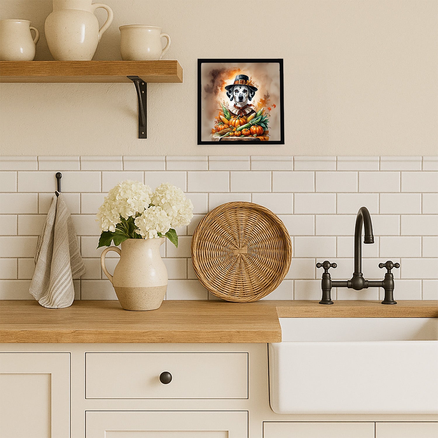 Dalmatian Thanksgiving Framed Metal Print Bathroom, Kitchen, Office, Home Decor Wall Art Ready to Hang, Square, 8X8