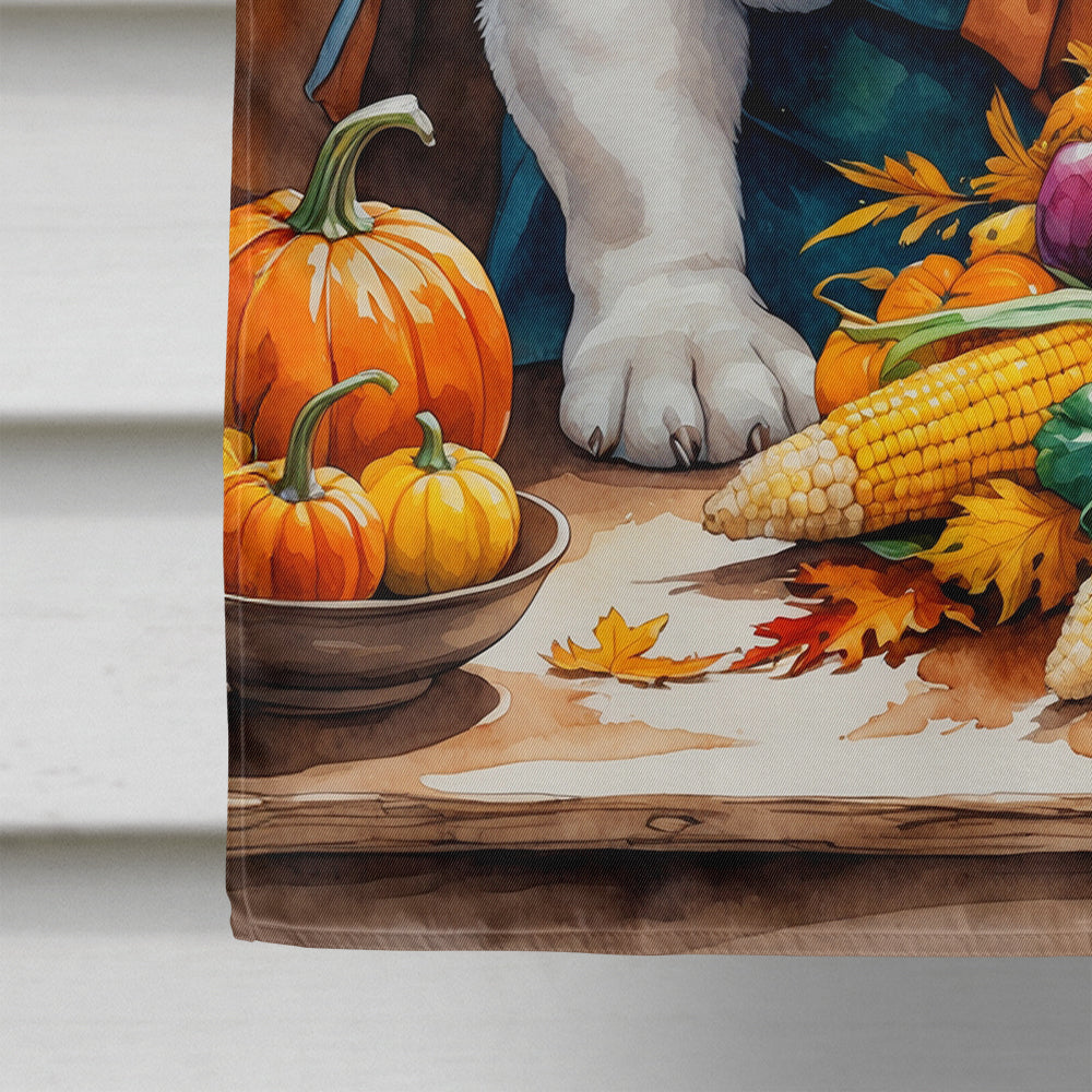 English Bulldog Thanksgiving House Flag 28x40 Porch Sleeve Pole Decorative Outside Yard Banner Artwork Wall Hanging, Polyester