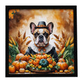 French Bulldog Thanksgiving Framed Metal Print Bathroom, Kitchen, Office, Home Decor Wall Art Ready to Hang, Square, 8X8