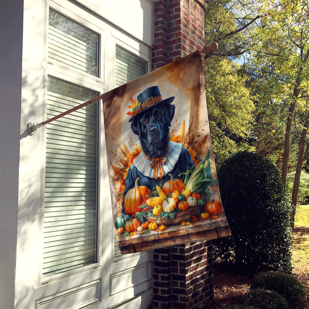Black Labrador Retriever Thanksgiving House Flag 28x40 Porch Sleeve Pole Decorative Outside Yard Banner Artwork Wall Hanging, Polyester