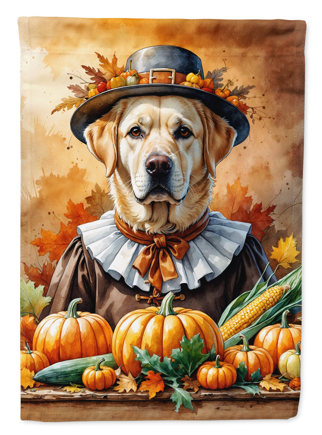 Yellow Labrador Retriever Thanksgiving House Flag 28x40 Porch Sleeve Pole Decorative Outside Yard Banner Artwork Wall Hanging, Polyester