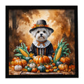 Maltese Thanksgiving Framed Metal Print Bathroom, Kitchen, Office, Home Decor Wall Art Ready to Hang, Square, 8X8
