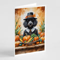 Black Poodle Thanksgiving Greeting Cards Pack of 8 Blank Cards with Envelopes Whimsical A7 Size 5x7