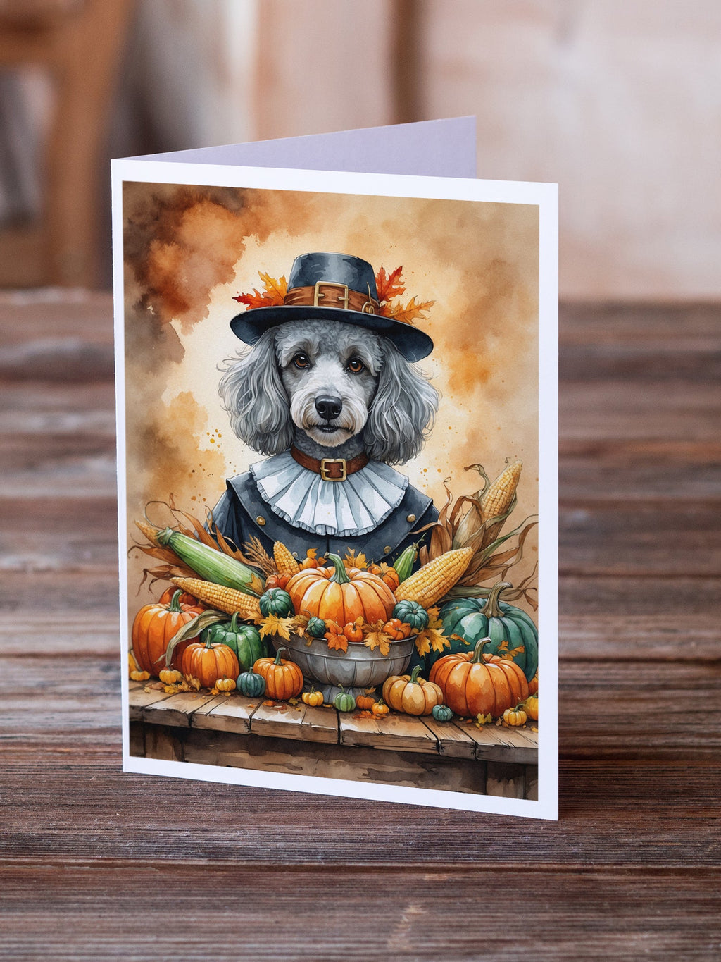 Grey Silver Poodle Thanksgiving Greeting Cards Pack of 8 Blank Cards with Envelopes Whimsical A7 Size 5x7